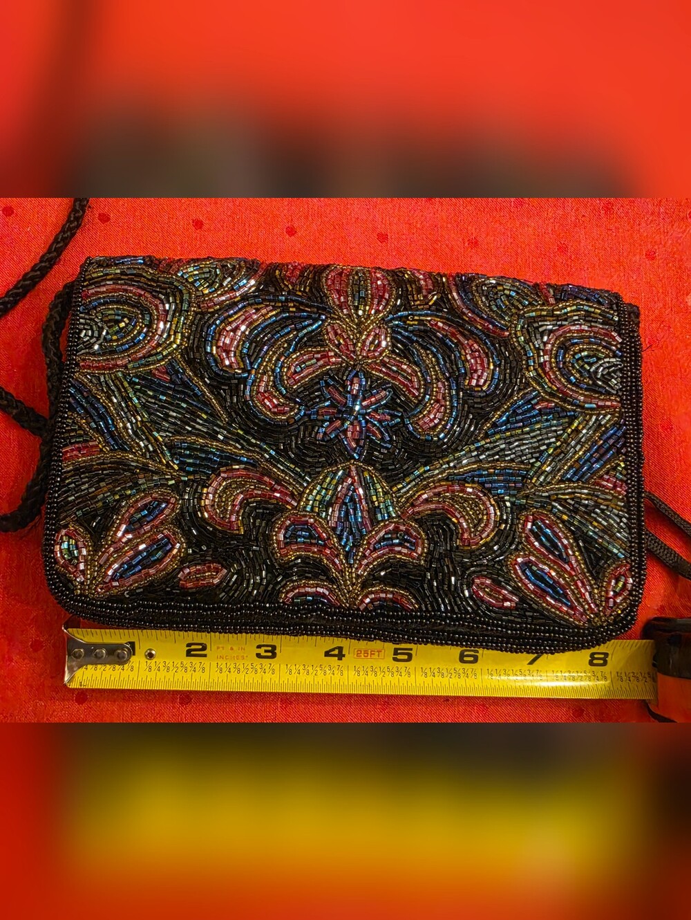 Stunning Vintage Black Beaded Multicolor Embroidered Evening Clutch - Picture 9 of 10